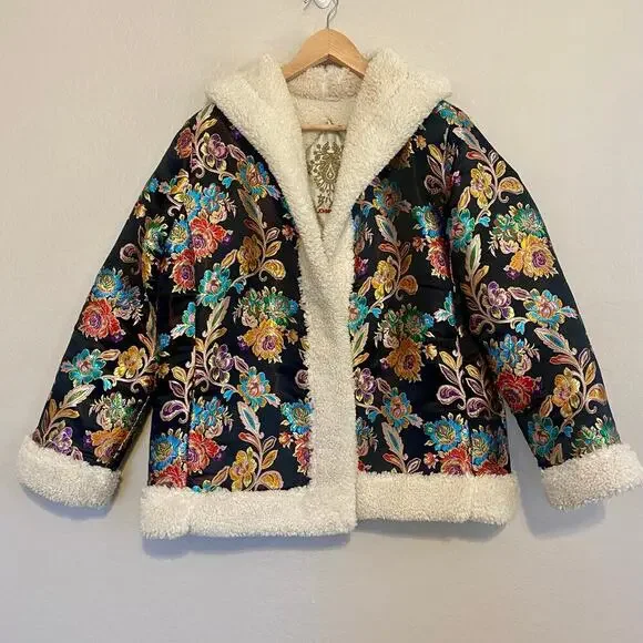 Johnny Was Sofie Jacquard Coat Womens Size Medium Embroidered Sequin Asian Tiger - Picture 4 of 10